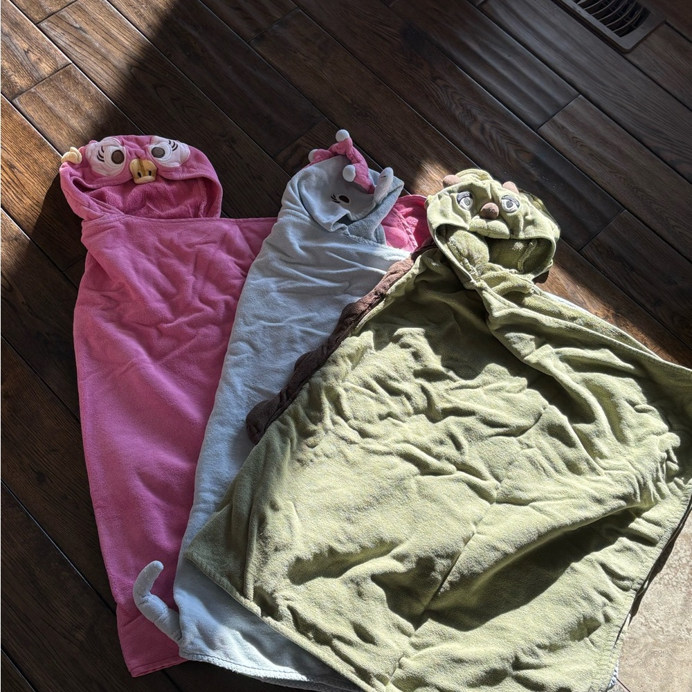 Pottery Barn Kids Animal Hooded Towels - Pink, Light Blue, Green